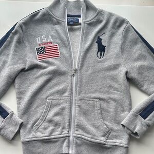 Ralph Lauren Polo Mock Neck Zip Up sweatshirt Jacket 10/12 Medium TEAM USA Flag
